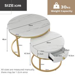Matteo Round Nesting Coffee Table Set - White Marble Effect & Gold Frame - thumbnail 5