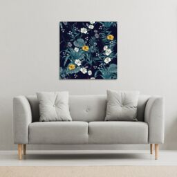 Benjamin Tate Design Blue & Yellow Flowers (Canvas Print) / 46 x 46 x 4cm in Natural - Size: 46 x 46 x 4 cm - thumbnail 1