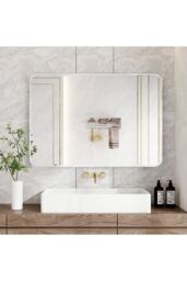 Living and Home Modern Beveled Edge Frameless Rounded Rectangle Wall Mirror in Silver - Size: Large - thumbnail 2