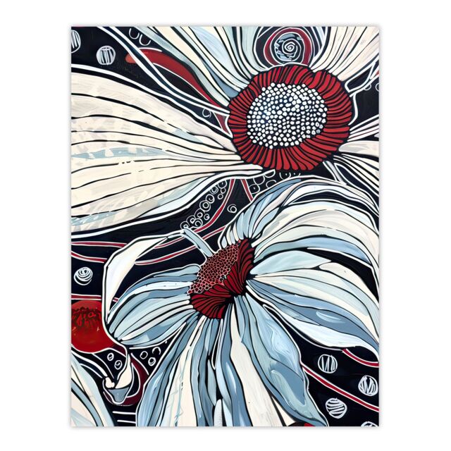 "Artery8 Abstract Blue Red Flowers Artwork Floral Bloom Wall Art Print in White - Size: W18"" x H24""" - image 1