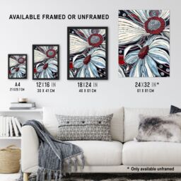 "Artery8 Abstract Blue Red Flowers Artwork Floral Bloom Wall Art Print in White - Size: W18"" x H24""" - thumbnail 3