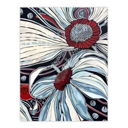 "Artery8 Abstract Blue Red Flowers Artwork Floral Bloom Wall Art Print in White - Size: W18"" x H24""" - thumbnail 1