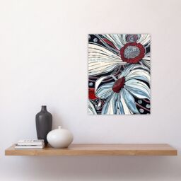 "Artery8 Abstract Blue Red Flowers Artwork Floral Bloom Wall Art Print in White - Size: W18"" x H24""" - thumbnail 4
