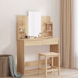 Berkfield Home Dressing Table with Mirror Sonoma Oak 96x39x142 cm in Brown - Size: 96 x 39 x 142 cm