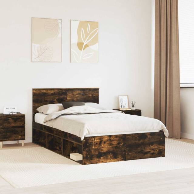 Berkfield Home Bed Frame Smoked Oak 120 x 200 cm Solid Pine Wood in Brown - image 1