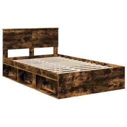 Berkfield Home Bed Frame Smoked Oak 120 x 200 cm Solid Pine Wood in Brown - thumbnail 4