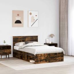 Berkfield Home Bed Frame Smoked Oak 120 x 200 cm Solid Pine Wood in Brown - thumbnail 3
