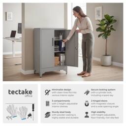 tectake Blake Filing Cabinet, Magnetic Closure, Adjustable Shelves in Grey - Size: 2 Pack - thumbnail 2