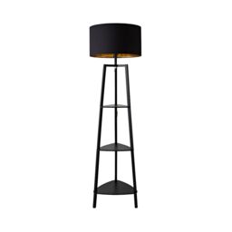 ValueLights Hiru Black 3 Tier Shelf Floor Lamp with Black & Gold Shade & Bulb - thumbnail 6
