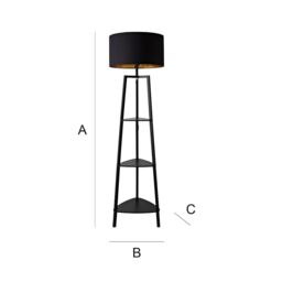 ValueLights Hiru Black 3 Tier Shelf Floor Lamp with Black & Gold Shade & Bulb - thumbnail 7