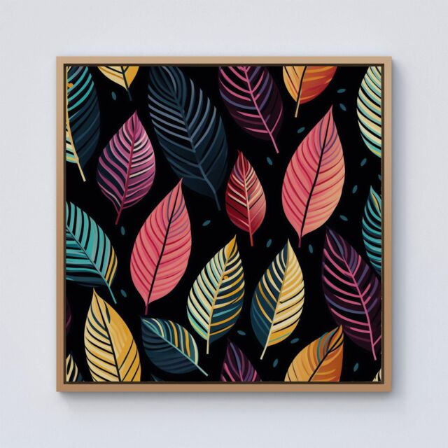 Warren Reed - Designer Colourful Leaves Pattern Framed Canvas in Light Brown - Size: w40 inch x h40 inch - image 1