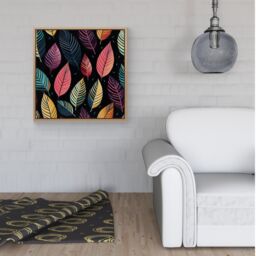 Warren Reed - Designer Colourful Leaves Pattern Framed Canvas in Light Brown - Size: w40 inch x h40 inch - thumbnail 2