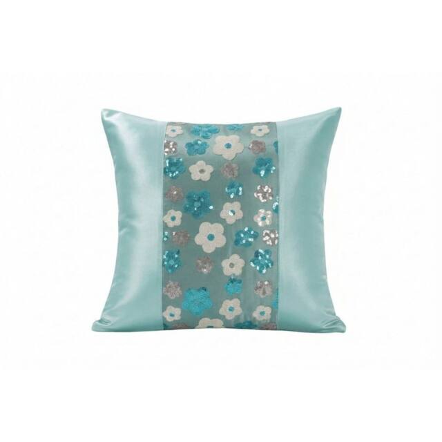 Snug City Floral Sequin Cushion Cover Luxury Decorative Throw Cushion in Teal - Size: 43 cm x 43 cm - image 1