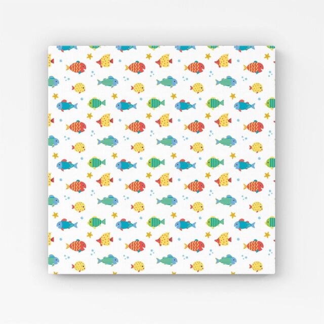 "Warren Reed - Designer Swimming Fish Canvas in Blue - Size: W16"" x H16""" - image 1