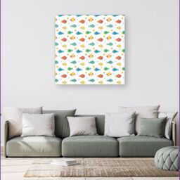 "Warren Reed - Designer Swimming Fish Canvas in Blue - Size: W16"" x H16""" - thumbnail 4