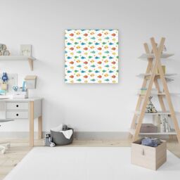 "Warren Reed - Designer Swimming Fish Canvas in Blue - Size: W16"" x H16""" - thumbnail 3