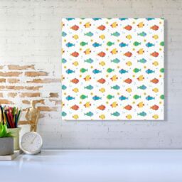 "Warren Reed - Designer Swimming Fish Canvas in Blue - Size: W16"" x H16""" - thumbnail 2