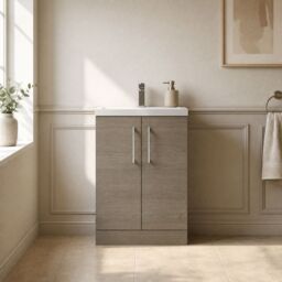 Balterley Bathroom Vanity Basin Unit, Chrome Handles, 600mm, Mid Oak in Brown - thumbnail 9