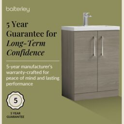 Balterley Bathroom Vanity Basin Unit, Chrome Handles, 600mm, Mid Oak in Brown - thumbnail 6