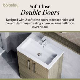 Balterley Bathroom Vanity Basin Unit, Chrome Handles, 600mm, Mid Oak in Brown - thumbnail 3