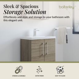 Balterley Bathroom Vanity Basin Unit, Chrome Handles, 600mm, Mid Oak in Brown - thumbnail 2