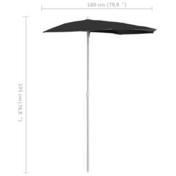 Berkfield Home Garden Half Parasol with Pole 180x90 cm Black - thumbnail 8