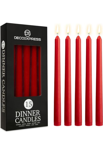 Deco Express Candles Set Classic Dripless Tapered Metallic Unscented 8 Hours Décor in Red - Size: 15 Pack - image 1