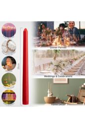 Deco Express Candles Set Classic Dripless Tapered Metallic Unscented 8 Hours Décor in Red - Size: 15 Pack - thumbnail 4