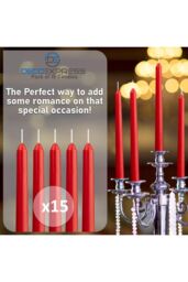 Deco Express Candles Set Classic Dripless Tapered Metallic Unscented 8 Hours Décor in Red - Size: 15 Pack - thumbnail 5