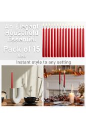 Deco Express Candles Set Classic Dripless Tapered Metallic Unscented 8 Hours Décor in Red - Size: 15 Pack - thumbnail 3