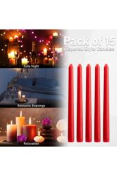 Deco Express Candles Set Classic Dripless Tapered Metallic Unscented 8 Hours Décor in Red - Size: 15 Pack - thumbnail 6