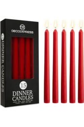Deco Express Candles Set Classic Dripless Tapered Metallic Unscented 8 Hours Décor in Red - Size: 15 Pack - thumbnail 1