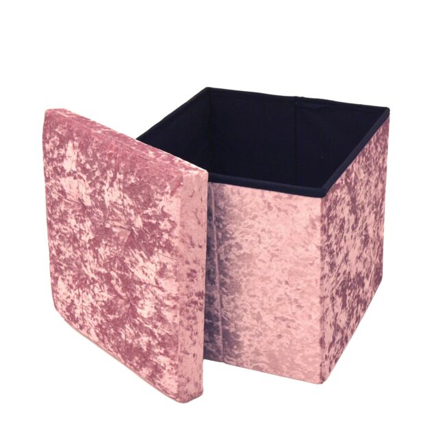 Libbi Lou Velvet Footstool Ottoman Storage Box 38x38x38cm in Pink - Size: 38 x 38 x 38 cm - image 1