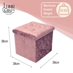 Libbi Lou Velvet Footstool Ottoman Storage Box 38x38x38cm in Pink - Size: 38 x 38 x 38 cm - thumbnail 4