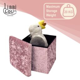 Libbi Lou Velvet Footstool Ottoman Storage Box 38x38x38cm in Pink - Size: 38 x 38 x 38 cm - thumbnail 2