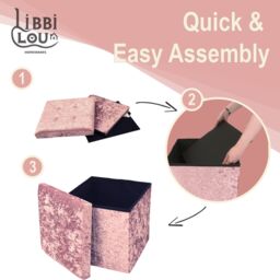 Libbi Lou Velvet Footstool Ottoman Storage Box 38x38x38cm in Pink - Size: 38 x 38 x 38 cm - thumbnail 3