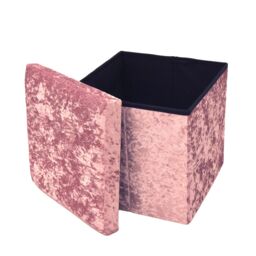 Libbi Lou Velvet Footstool Ottoman Storage Box 38x38x38cm in Pink - Size: 38 x 38 x 38 cm