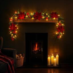 Marco Paul 9ft Pre Lit Christmas Garland With Lights Luxury Red Magnolia in Green - Size: 270 cm x 35 cm - thumbnail 3