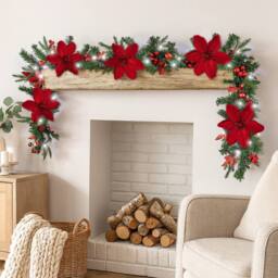 Marco Paul 9ft Pre Lit Christmas Garland With Lights Luxury Red Magnolia in Green - Size: 270 cm x 35 cm - thumbnail 6
