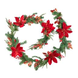 Marco Paul 9ft Pre Lit Christmas Garland With Lights Luxury Red Magnolia in Green - Size: 270 cm x 35 cm - thumbnail 2