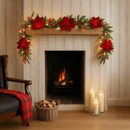 Marco Paul 9ft Pre Lit Christmas Garland With Lights Luxury Red Magnolia in Green - Size: 270 cm x 35 cm - thumbnail 4