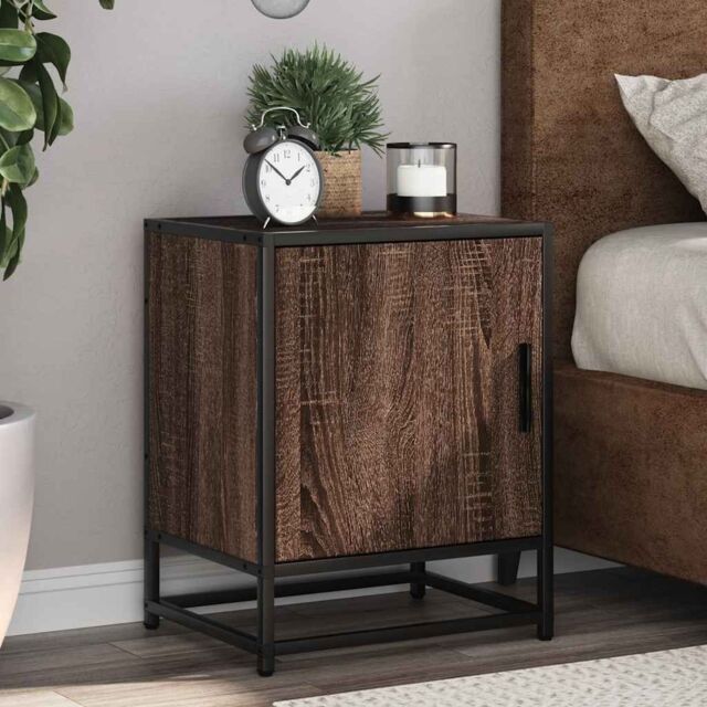 Berkfield Home Bedside Cabinet Brown Oak 40x31x50 cm Engineered Wood & Metal - Size: 40 x 31 x 50 cm - image 1