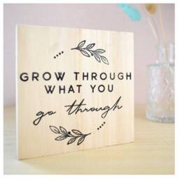 Amaya Rose Ltd Grow Through What You Go Through Solid Wood Plaque Shelf Decor in Beige - thumbnail 4