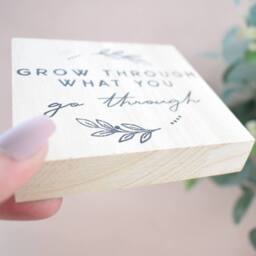 Amaya Rose Ltd Grow Through What You Go Through Solid Wood Plaque Shelf Decor in Beige - thumbnail 3