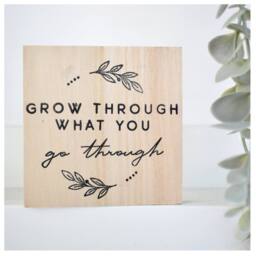 Amaya Rose Ltd Grow Through What You Go Through Solid Wood Plaque Shelf Decor in Beige - thumbnail 1