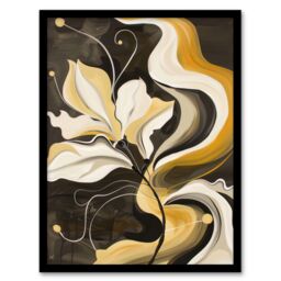 Artery8 Abstract Yellow Ochre Grey Flower Framed Art Print - Size: A4 - thumbnail 1
