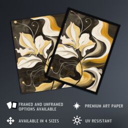 Artery8 Abstract Yellow Ochre Grey Flower Framed Art Print - Size: A4 - thumbnail 2