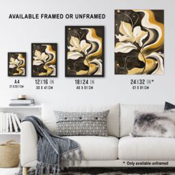 Artery8 Abstract Yellow Ochre Grey Flower Framed Art Print - Size: A4 - thumbnail 3