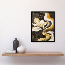 Artery8 Abstract Yellow Ochre Grey Flower Framed Art Print - Size: A4 - thumbnail 4