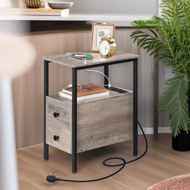 Rafaelo Mobilia Bedside Table with Power Outlet & USB Ports Greige in Grey - image 1